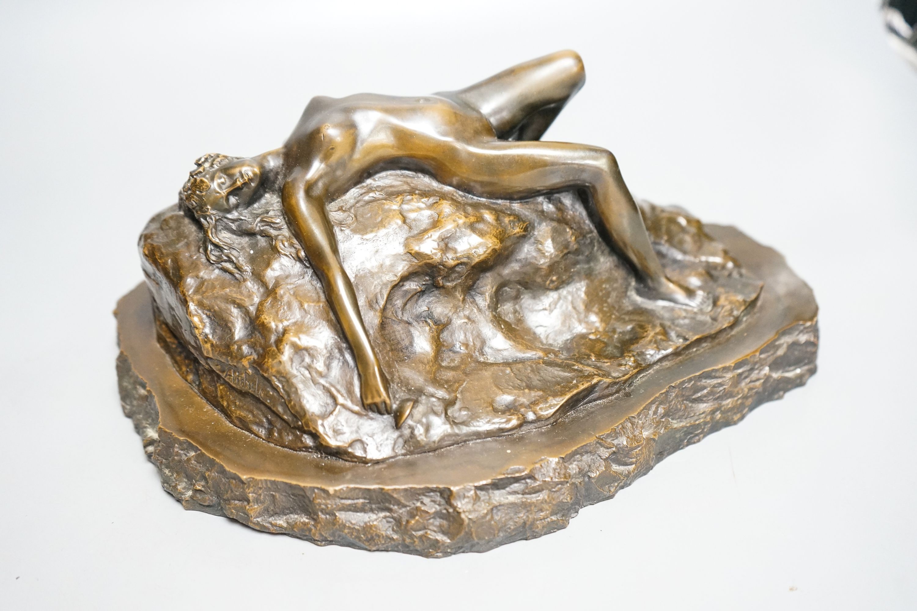 After Aichele, an electrotype of a recumbent nude woman 29cm